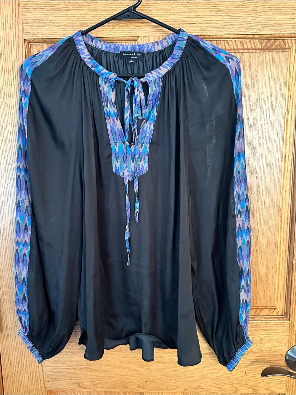 Current Air Black Geometric Patterned Boho blouse. Size small.
